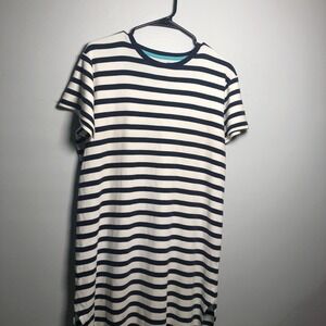 Addison Bay T-Shirt Dress Women Medium Navy White Striped Short Sleeve Midi